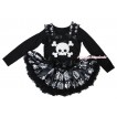 Halloween Black Baby Pettitop Crown Skeleton Ruffles Black Bows & White Skeleton Print & Black Crown Skeleton Newborn Pettiskirt NG1864